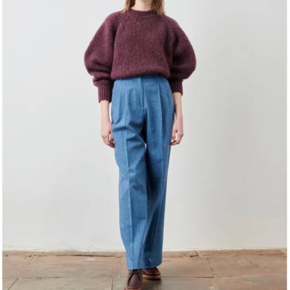 Sessun Brauner Etamine Pleated Leg Chambray Pants (Sz 38)